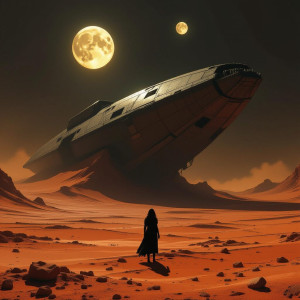 A solitary woman gazing up at a derelict spaceship - H11.jpg