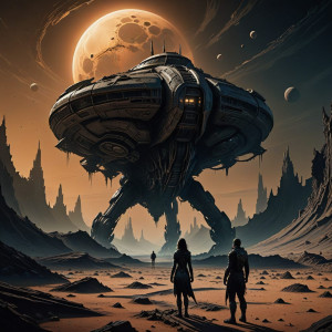 A solitary woman gazing up at a derelict spaceship - DXL.jpg