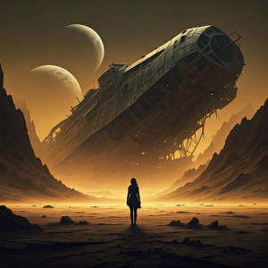 A solitary woman gazing up at a derelict spaceship - G3.jpg
