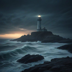 A solitary lighthouse stands on a rocky outcrop - JXI.jpg