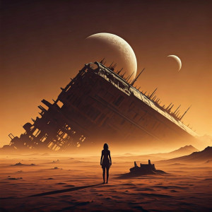 A solitary woman gazing up at a derelict spaceship - G3.jpg