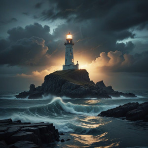A solitary lighthouse stands on a rocky outcrop - ВXL.jpg