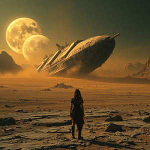 A solitary woman gazing up at a derelict spaceship - JFL.jpg