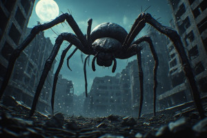 Colossal spider in abandoned metropolis under full moon - P3.jpg