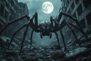 Colossal spider in abandoned metropolis under full moon - P4.jpg