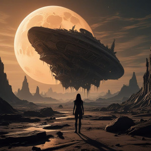 A solitary woman gazing up at a derelict spaceship - R5.jpg