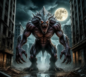Monstrous cryptid in abandoned metropolis under full moon - S.jpg