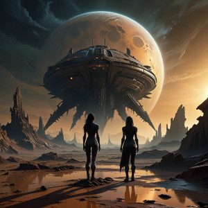 A solitary woman gazing up at a derelict spaceship - BXL.jpg