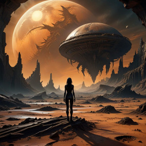 A solitary woman gazing up at a derelict spaceship - АXL.jpg