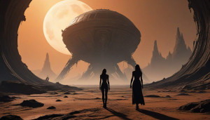 A solitary woman gazing up at a derelict spaceship - MXL.jpg