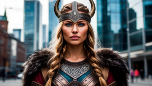 Beautiful Viking goddess in modern city - S.png