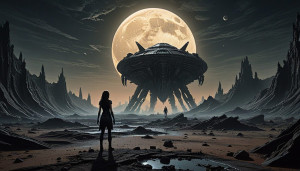 A solitary woman gazing up at a derelict spaceship - R4.jpg