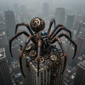 A lone, colossal spider over skyscraper - Z.jpg