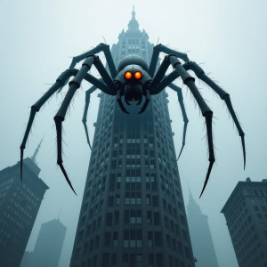 A lone, colossal spider over skyscraper - Н11.jpg