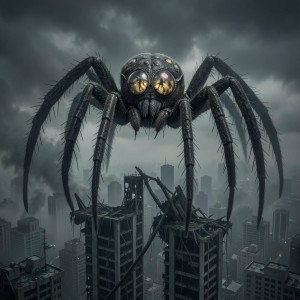 A lone, colossal spider over skyscraper - F24.jpg