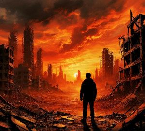 A lone figure surveys the ruins of metropolis - S.jpg