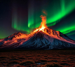 Burning mountain under aurora borealis - S.jpg