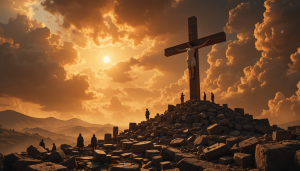 Giant cross on Golgotha under scorching sun - PL1.png