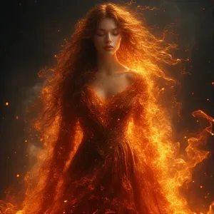 Burning in red dress.webp