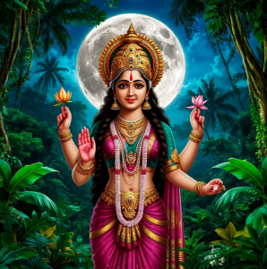 Beautiful Indian goddess in the jungle under full moon.png