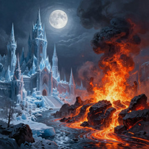 City of fire and ice in fantasy land under full moon - Z.jpg