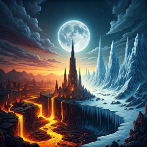 City of fire and ice in fantasy land under full moon - G3.jpg