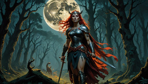 Boudica warrior queen in magical forest - DXL.jpg