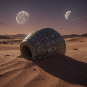 An ancient alien artifact rests partially buried in the shifting sands.jpg