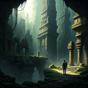 A lone explorer stands on the precipice of ancient city - G3.jpg