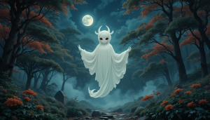 Bakemono apparition in mystical Japanese forest under full moon - PL.png
