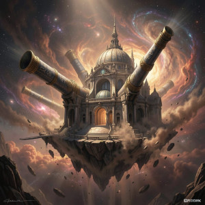 A colossal, ancient observatory perched precariously on the edge of a collapsing nebula.jpg
