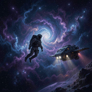 A lone astronaut, silhouetted against a nebula of swirling cosmic dust.jpg