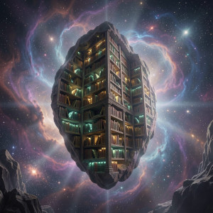 An ancient, colossal library carved into a meteor,.jpg