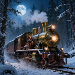 Steampunk locomotive train in winter forest - Z.jpg