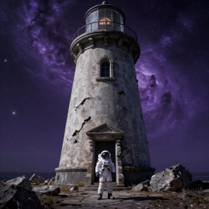 Astronaut stands at the base of crumbling lighthouse - Z.jpg