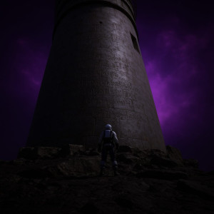 Astronaut stands at the base of crumbling lighthouse - F24В.jpg