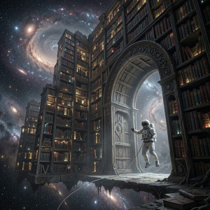 An ancient, colossal library floating in the void of deep space.jpg