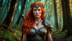 Boudica warrior queen in magical forest - S.png