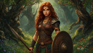Boudica warrior queen in magical forest - L.jpg
