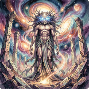 A colossal, ancient deity, eyes glowing with cosmic energy.jpg