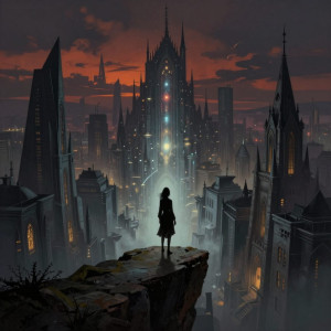 A woman  overlooking a gothic metropolis - Z.jpg