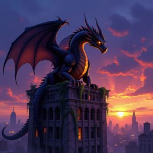 A colossal dragon perched atop a ruined skyscraper - Н11.jpg