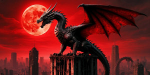 A colossal dragon perched atop a ruined skyscraper - S.jpg