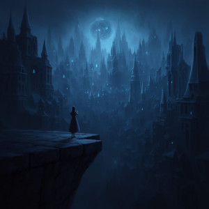 A woman overlooking a gothic metropolis - F24B.jpg
