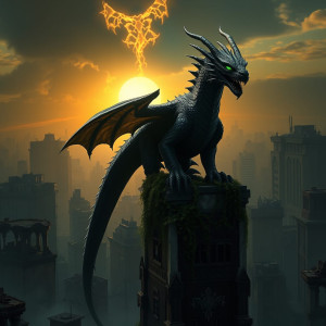 A colossal dragon perched atop a ruined skyscraper - FS.jpg