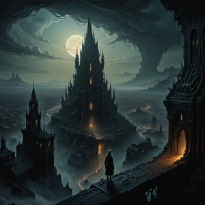 A woman overlooking a gothic metropolis - DXL.jpg