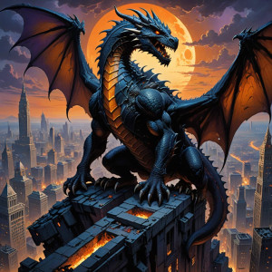 A colossal dragon perched atop a ruined skyscraper - DXL.jpg