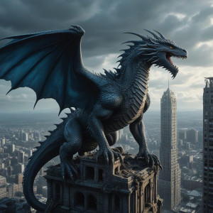 A colossal dragon perched atop a ruined skyscraper - R5.jpg
