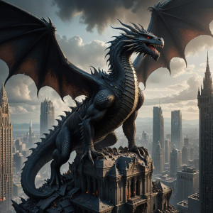 A colossal dragon perched atop a ruined skyscraper - R5.jpg