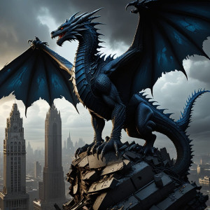 A colossal dragon perched atop a ruined skyscraper - FXL.jpg